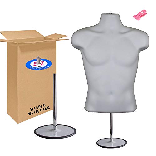 The Competitive Store Torso Male with Metal Base Body Mannequin, White