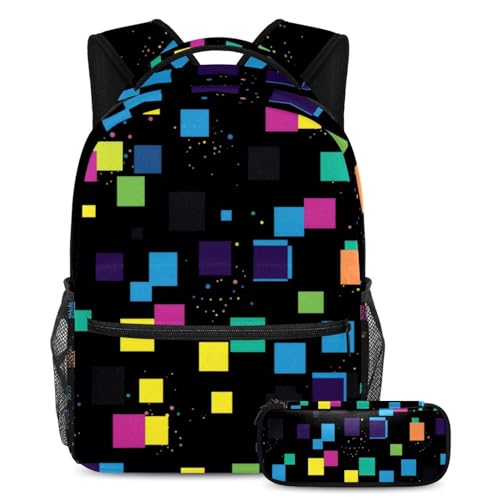 Sac à dos pour étudiants solide grand volume motif carré