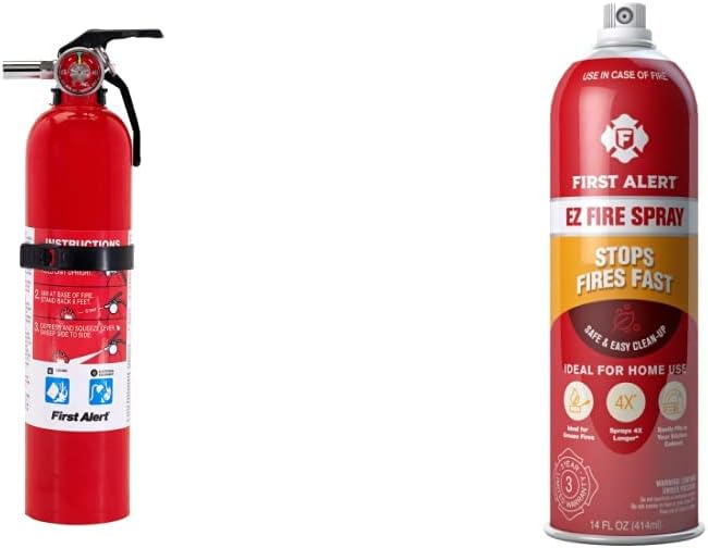 FIRST ALERT Fire Extinguisher, Garage Fire Extinguisher, Red, Garage10 FE10GR & EZ Fire Spray, Extinguishing Aerosol Spray, AF400