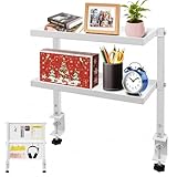 Cyiecw Mensola Organizer da Scrivania Clamp-on 2-Tier, Ripiano Scrivania da 34 cm con Pannello Forato, Mensola Regolabile Girevole a 270° per Casa, Ufficio o Dormitorio, Bianco
