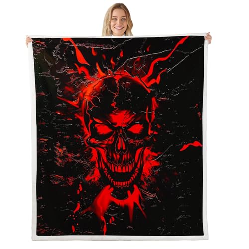 Homewish Couverture 75x100cm Enfant Crâne Gothique,Plaid Canape Rouge Noir,Couverture Polaire Crâne À Sucre Au Néon,Jetés de Lit Gothique d'halloween