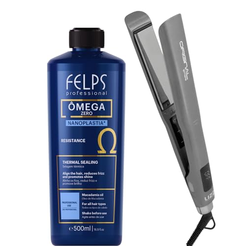 Kit Felps Professional Omega Zero Nanoplastia Thermal Sealing Kit 16.9 fl oz with Lizz Original Extreme Titanium Flat Iron 500F LCD Display