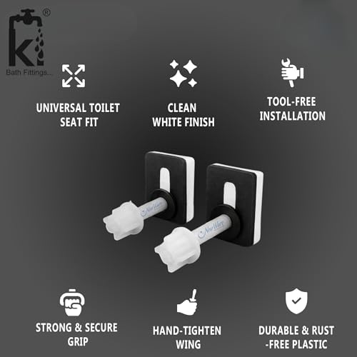 Image of KI Toilet Seat Cover Hinges Pair Parry Type Clamp Box Plastic WC Seat Fixing Kit Universal Hinge Replacement Bolt Set White Heavy Duty Bathroom Accessories Easy Install Premium Long Lasting Design