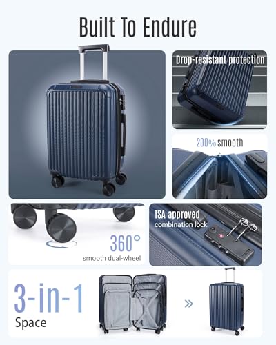 Image of LIGHT FLIGHT 3 Piece Luggage Sets With Spinner Wheels Hardshell TSA Lock | Durability, Spinner Wheels, Hardside Lightweight, TSA Lock, Durable, PC+ABS, Mobility,