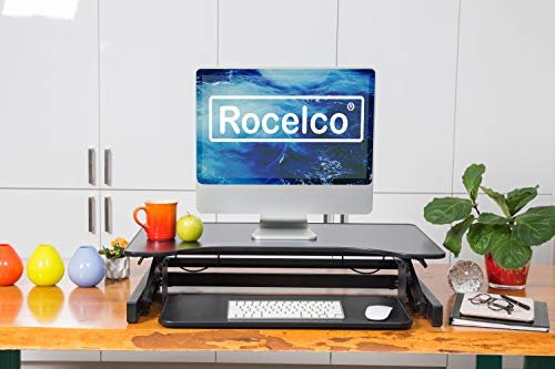 Rocelco 32" Dual-Piston Standing Desk Converter with Slide-Out Keyboard Tray — view 7