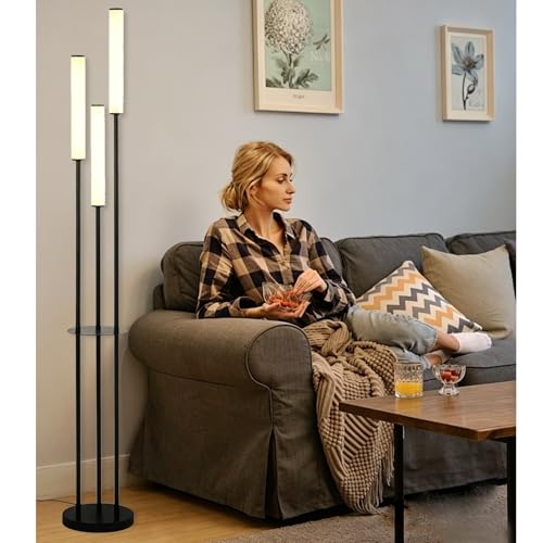 Lampe d'angle sur pied à 3 lumières avec étagère pour salon moderne