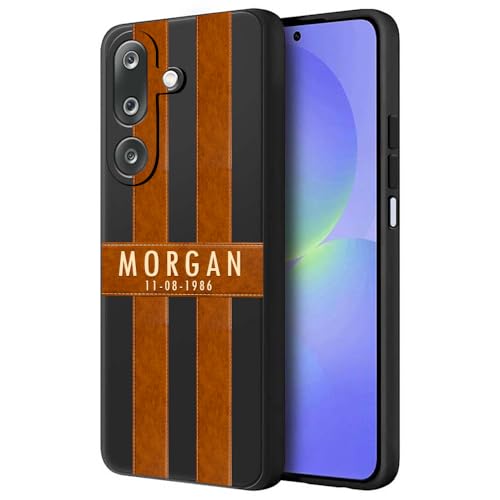 Image of Fashionury Back Cover Case for Samsung Galaxy M36 5G / Samsung Galaxy F36 5G | Matte Soft Silicon Flexible | Camera Bump Protection | Name with Brown Stripes Design | Get Your Name on Cover (Black)