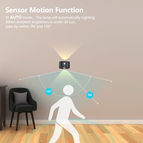 Image of Motion Sensor Wall Sconces of 2PCS, Cordless Auto Motion Activated LED Wall Lights 360Rotate& Rechargeable Battery Operated, 3 Brightness, Indoor Motion Detection Wall Lamps for Hallway Stairway