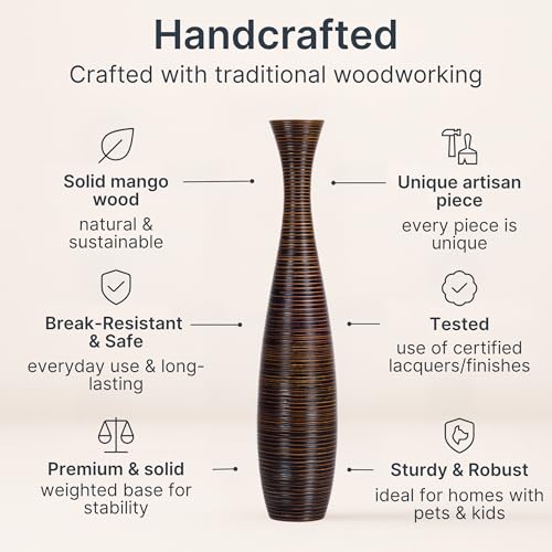 Image of Leewadee Large Floor Vase 41 inches Mango Wood for Pampas Grass, Dried Flowers