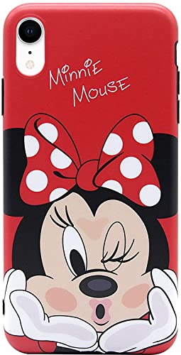 Minnie Mouse Soft TPU Case for iPhone XR 6.1 iPhoneXR Red Color Slim Sleek Fit Light Disney Disneyland Cartoon Polka Dots Bow Tie Cute Lovely Gift Kids Teens Girls
