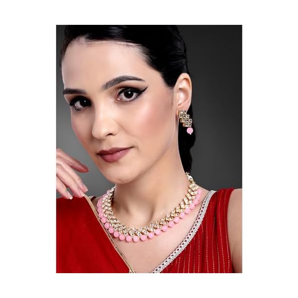 Peora Kundan Faux Pearl Necklace & Jewelry Set Gift for Women - Image 4