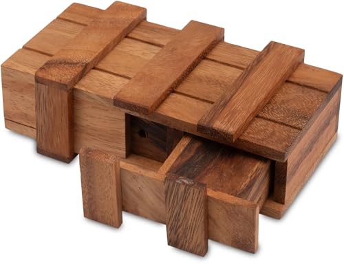 Schatztruhe mit 2 Geheimfächern - Schatzkiste - Zauberkiste - Trickkiste - Denkspiel - Knobelspiel - Geduldspiel - Logikspiel aus Holz