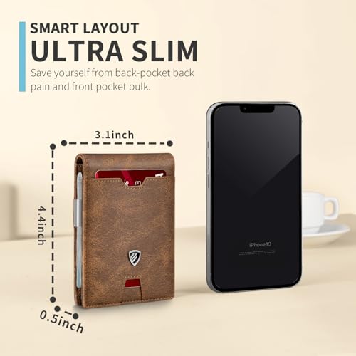 Image of RUNBOX Mens Slim Wallet with Money Clip RFID Blocking Bifold Credit Card Holder for Men with Gift Box