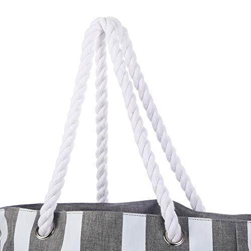 Bolso de playa grande gris con cremallera y rayas 5
