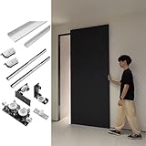 Guia Puerta Corredera Kit para Puerta Corredera Invisible Sin Riel de 80, Sistemas de Herrajes Ocultos para Puertas Correderas Tipo Granero Riel(4.4ft/133cm)