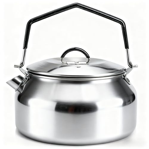 YIMITEE 1L Camping Kettle, Portable Outdoor Campfire Kettle, 304 Stainless Steel Camp Tea Coffee Pot, Lightweight Fast Heating Open Fire Water Boiler for Hiking Backpacking Bushcraft Picnic Travel