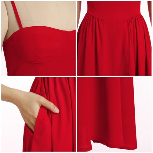 Image of ABEHIK Women Floral Corset Dress Boho Spaghetti Strap Lace Up Casual Midi Dresses with Pockets Low Cut Flowy Bustier Sundress