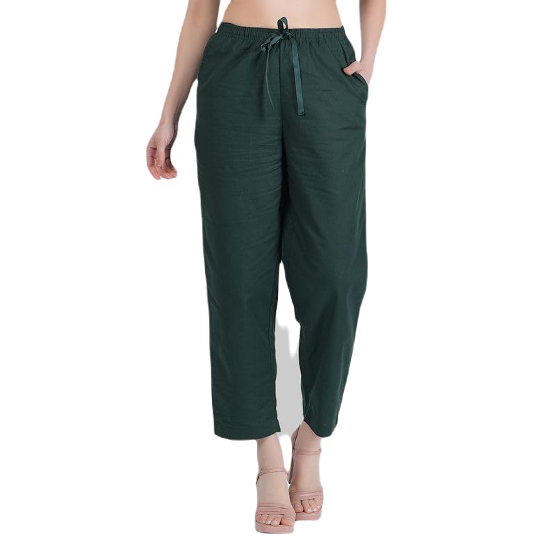 STYLE SHOES Women's Linen Solid Lounge Bottom Pant Pyjamas for Women Sleepwear Regular Fit Casual Trousers (v)-image-0