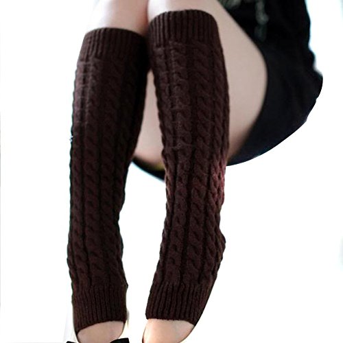 1Pair Long 43cm/16.9'' Knitted Winter Thermal Leg Warmers Stocking Long Sock Boot Cuffs Topper Legging Pads Clothing Accessories for Women (Coffee)