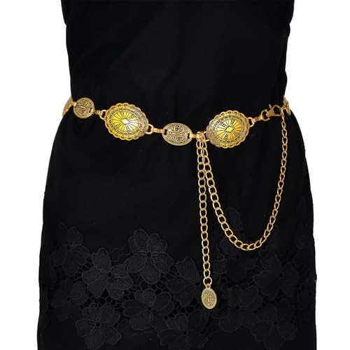 MILAKOO Chains Waist Belt for Women Bohemian Western Style Concho Charms Link Chains Belts for Dresses Jeans