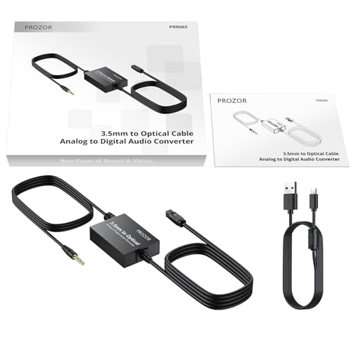 PROZOR 3.5mm to SPDIF Converter Analog to Digital Audio Cable ADC Adapter for Enhanced Sound Toslink Optical Output 3.5mm to Optical Cable for Gaming Consoles Computers and Projectors etc