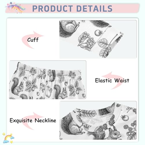 Pajama Sets Long Sleeve Squirrels Berries Leaves Soft Comfy Sleepwear 2 Piece PJS 3-8T4