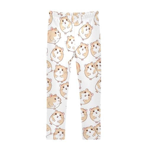 Cartoon Hamster Girls Leggings Ultra Soft Compression Yoga Gym Pants for Kids 4-10T