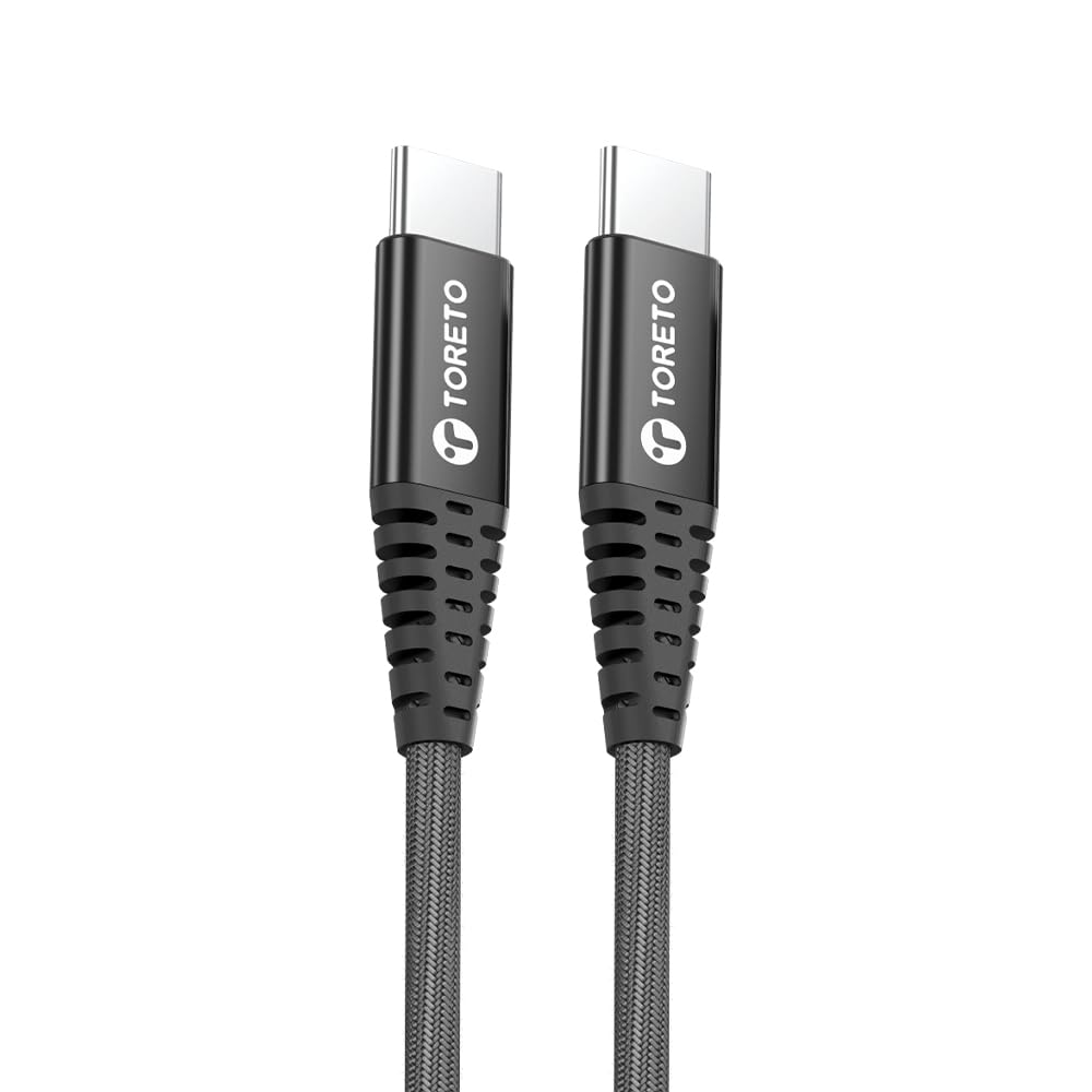 Toreto Arc X 65W Type-C to Type-C Fast Charging Cable (1 Meter) | Nylon Braided, Metal Connectors, 30,000+ Bend Lifespan, PD Fast Charge Compatible | Durable USB-C to USB-C Cable (Black)-image-13