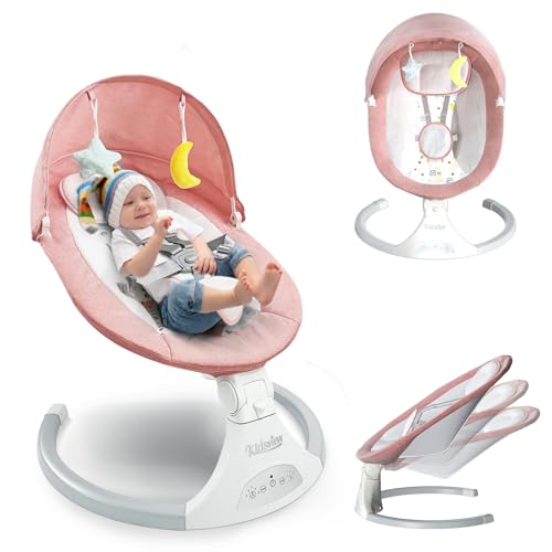 Image of Baby Swings, Baby Swing for Infants,Portable Baby Swing,Swing Seat for Infants with Remote Control,Baby Swings for Babies 0-9 Month with Timing Electric Bluetooth Music Speaker(Pink)