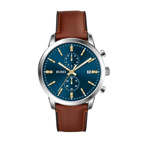 BUREI Men's Leather Watches Chronograph Quartz Watches for Men Classic Fashion Wristwatch Relojes para Hombres,Gift for Men(Brown Black), blue brown, Fashionable, classic, multifunctional, easy to BUREI Men's Leather Watches Chronograph Quartz Watches for Men Classic Fashion Wristwatch Relojes para Hombres,Gift for Men(Brown Black), blue brown, Fashionable, classic, multifunctional, easy to