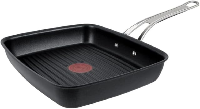 Tefal E2454144 Jamie Oliver Cooks Classics Grill Pan Non-Stick, Oven-Safe, Induction, Riveted Handle, Hard Anodised Aluminium, ,Black, 27cm x 23cm
