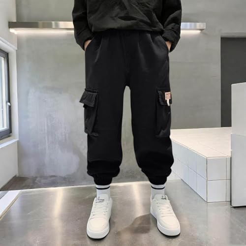 Boy's Baggy Cargo Pants Elastic Waist Casual Loose Tapered Joggers Lightweight Sport Workout Hiking Outdoor Sweatpant3