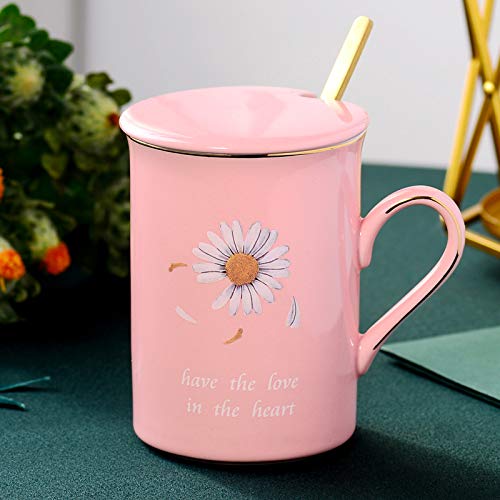 qingci Taza de Agua de cerámica Creativa pequeña Margarita Taza para el hogar con Tapa Cuchara...