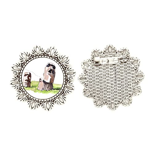 Broche de plata de estatuas Moai mediano joya de solapa temática Isla de Pascua para coleccionistas
