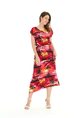 Image of Hawaii Hangover Family Matching Hawaiian Clothes, Sunset Red | Family matching Hawaiian outfits, Sunset Red, lightweight rayon, machine washable, tropical floral print, luaus, cruises