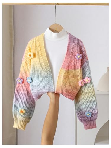 Girl's 3D Floral Cardigan Cute Rainbow Knit Cardigan Sweaters Open Front Ombre Long Sleeve Sweaters Outwear3