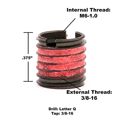 Image of E-Z LOK Threaded Insert for Metal - 319-M6-12L14 Carbon Steel Thread Inserts M6-1.0 Internal Threads, 3 /8-16 External Threads, Pack of 5