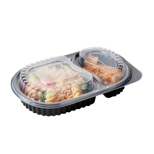 Image of Restaurantware-Chef 101 20 Ounce Meal Prep Containers, 100 Microwavable To Go Containers With Lids - Disposable, Freezable, Black Plastic Oval Food Containers, Pack Hot And Cold Food, For Takeaway