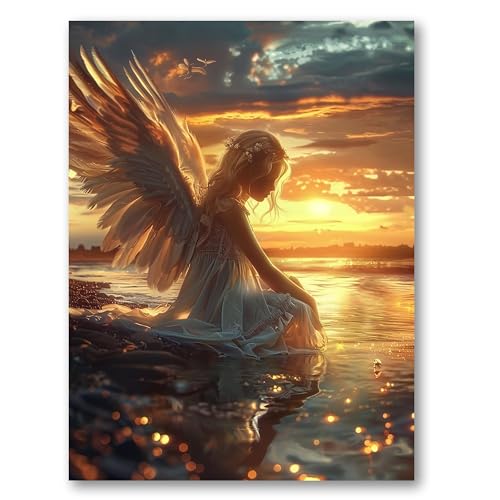 Yeerumo 5D Diamond Painting Kit Completo Angelo Ragazza, Diamond Painting Adulti Drill Rhinestone Embroidery Cross Stitch Arts Craft for Home Wall Decor 40x50cm