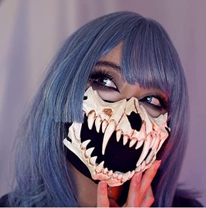 Miniatura 3 de Máscara de Halloween, máscara de medio cráneo, máscara de disfraz de media cara, máscara de calavera de media cara, máscara de fiesta de miedo,