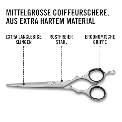 Victorinox Coiffeurschere, Frisörschere, Länge: 15 cm, Extra Scharf, Rostfreie Stahlklingen, mit Fingerstütze, Silber