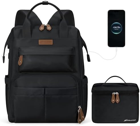 Maelstrom Travel Backpack for Women Men,Laptop Backpack Fits 15.6-17.3 Inch Laptop, Nurse/Work Bag with Insulated Lunch Box (Black)