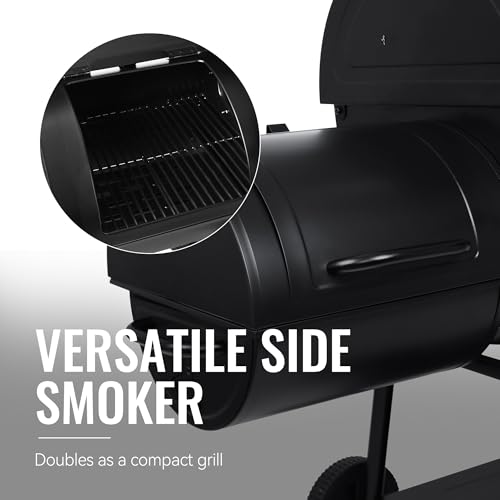 Image of Royal Gourmet CC2036F Barrel Charcoal Grill with Offset Smoker, Outdoor BBQ Grill with 1200 Sq. In. Grilling Area for Large Event Gathering, Black | Outdoor BBQ Grill with 1200 Sq. In. Grilling Area for Large Event Gathering, Adjustable Temperature Control