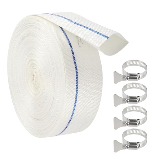 LEIMEND Tuyau de Refoulement Plat Ø 38 MM (1 1/2") x 20 M Tuyau Pompe à Eau Blanc avec 4 Colliers pour Vidange Piscine Pompes Submersibles et Évacuation (Blanc)