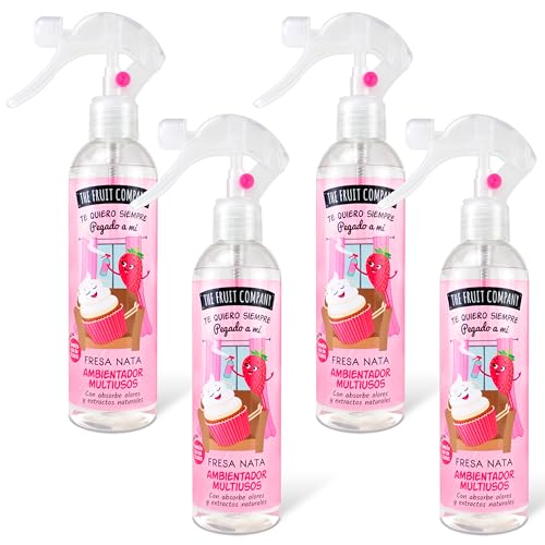 The Fruit Company - Ambientador Spray, Fresa Nata, Pack de 4 Unidades de 250ml (1000ml)