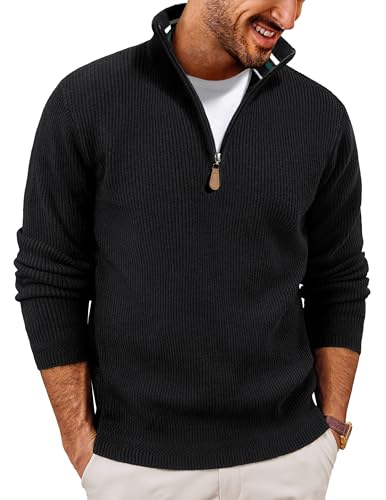 PJ PAUL JONES Herren-Pullover mit Viertelreißverschluss, lässig, leicht, Strickkleid, Schwarz, Klein