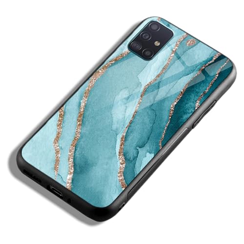 Image of COLORflow Back Cover Compatible with Samsung Galaxy A71 | Blue Marble Golden Stripes | Shockproof TPU Bumper Cover with Camera Protection Back Cover Compatible with Samsung Galaxy A71