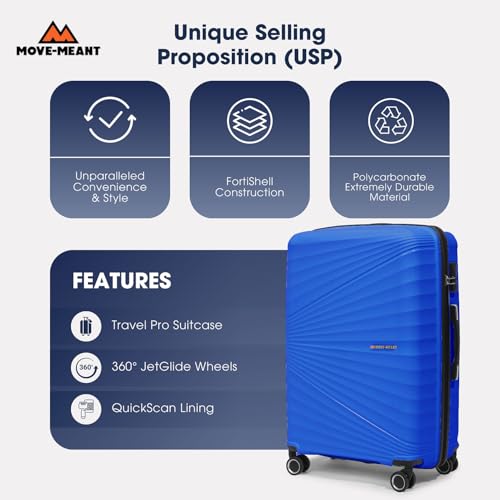 Image of Move-Meant Travel Crew Small & Medium 55 & 66Cm Suitcase 8 Wheels Number Lock Poly Carbonate Blue Trolley Bag for Men & Women