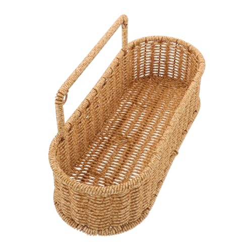 Unomor Imitation Rattan Hanging Storage Basket Decorative Wall Organizer for Bathroom Kitchen Stylish Multi Woven Design No Drill Installation for Sundries Wall