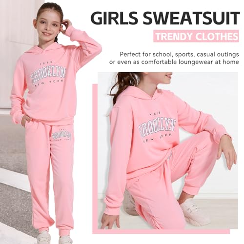 Image of Kids Girls Outfits 2 Piece Letter Print Hoodie Sweatshirt and Jogger Sweatpants with Pockets Clothing Sets for Girls